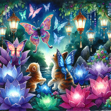 Load image into Gallery viewer, Kitten And Butterfly In The Mysterious Forest 30X30CM(Canvas) Full Round Drill Diamond Painting
