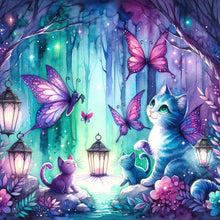 Load image into Gallery viewer, Kitten And Butterfly In The Mysterious Forest 30X30CM(Canvas) Full Round Drill Diamond Painting
