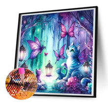 Load image into Gallery viewer, Kitten And Butterfly In The Mysterious Forest 30X30CM(Canvas) Full Round Drill Diamond Painting
