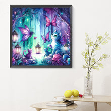 Load image into Gallery viewer, Kitten And Butterfly In The Mysterious Forest 30X30CM(Canvas) Full Round Drill Diamond Painting
