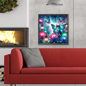 Kitten And Butterfly In The Mysterious Forest 30X30CM(Canvas) Full Round Drill Diamond Painting