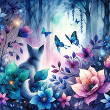 Load image into Gallery viewer, Kitten And Butterfly In The Mysterious Forest 30X30CM(Canvas) Full Round Drill Diamond Painting
