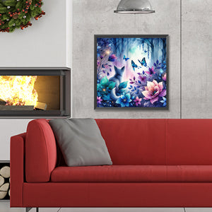Kitten And Butterfly In The Mysterious Forest 30X30CM(Canvas) Full Round Drill Diamond Painting