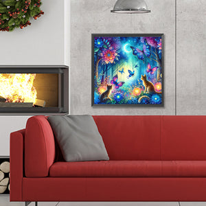 Kitten And Butterfly In The Mysterious Forest 30X30CM(Canvas) Full Round Drill Diamond Painting