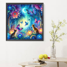 Load image into Gallery viewer, Kitten And Butterfly In The Mysterious Forest 30X30CM(Canvas) Full Round Drill Diamond Painting
