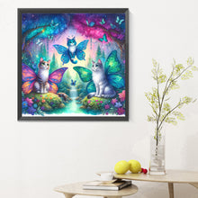 Load image into Gallery viewer, Kitten And Butterfly In The Mysterious Forest 30X30CM(Canvas) Full Round Drill Diamond Painting
