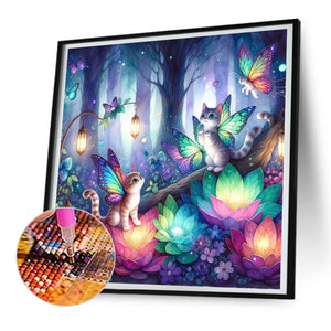 Kitten And Butterfly In The Mysterious Forest 30X30CM(Canvas) Full Round Drill Diamond Painting