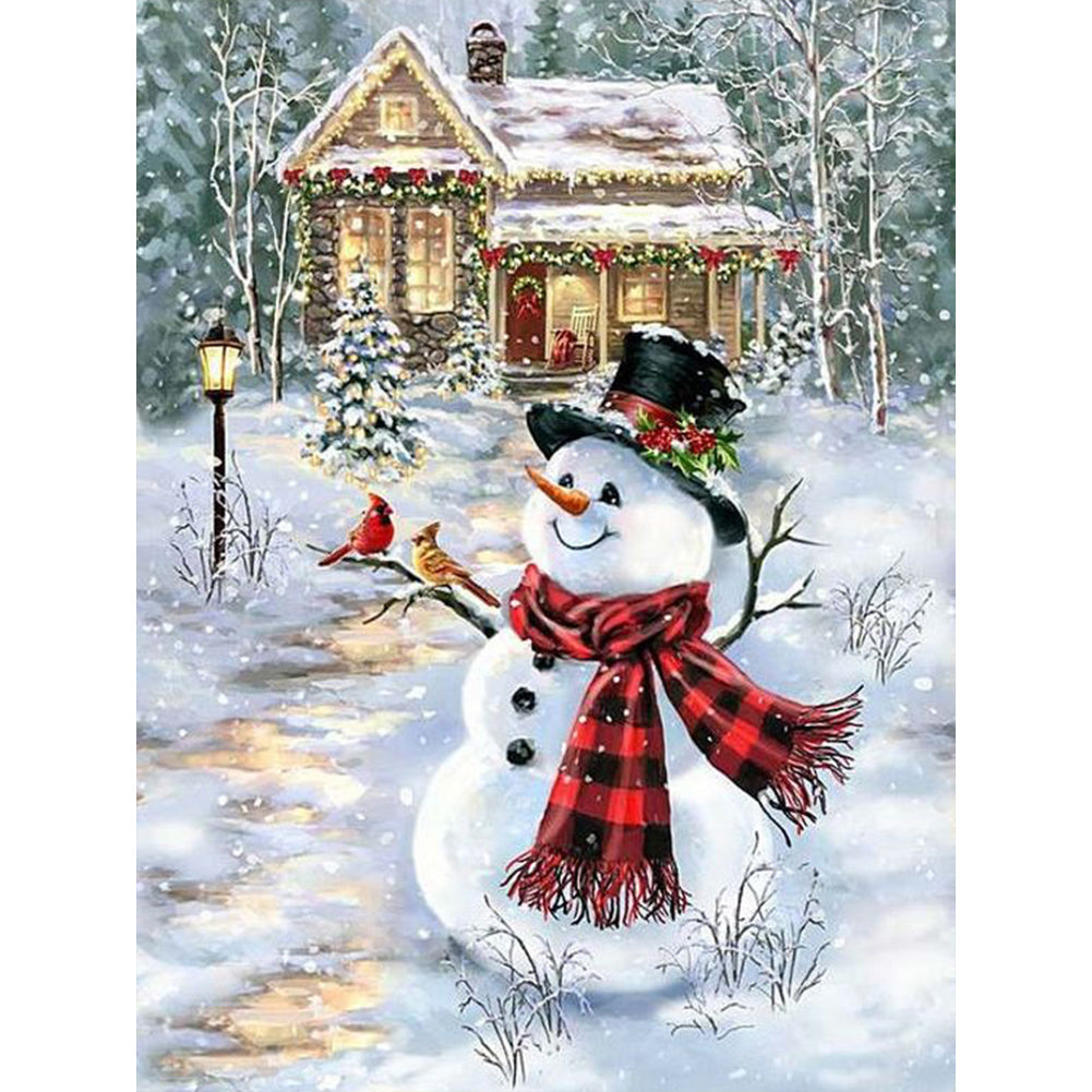 Snowman And Bird 30X40CM(Canvas) Full Round Drill Diamond Painting