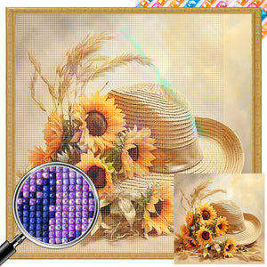 Sunflower And Straw Hat 45X45CM(Canvas) Full AB Square Drill Diamond Painting