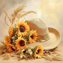 Load image into Gallery viewer, Sunflower And Straw Hat 45X45CM(Canvas) Full AB Square Drill Diamond Painting
