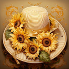 Load image into Gallery viewer, Sunflower And Straw Hat 45X45CM(Canvas) Full AB Square Drill Diamond Painting
