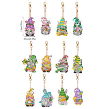 Load image into Gallery viewer, 12 PCS Double Sided Diamond Painting Art Keychain Pendant for Beginners (Gnome)
