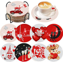 Load image into Gallery viewer, 8 PCS Acrylic Diamond Painting Art Coaster Kit with Holder (Love Bear)
