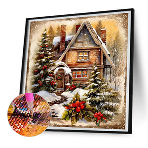 Snow Cabin 30X30CM(Canvas) Full Round Drill Diamond Painting