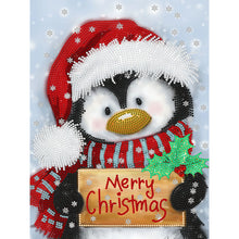 Load image into Gallery viewer, Penguin Holding Christmas Sign 30X40CM(Canvas) Partial Special Shaped Drill Diamond Painting
