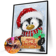 Load image into Gallery viewer, Penguin Holding Christmas Sign 30X40CM(Canvas) Partial Special Shaped Drill Diamond Painting
