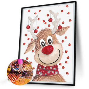 Christmas Deer 30X40CM(Canvas) Partial Special Shaped Drill Diamond Painting