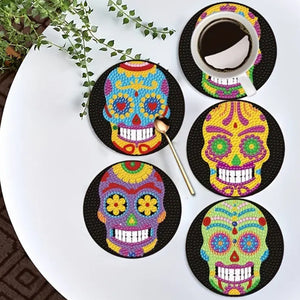 9 PCS Acrylic Diamond Painting Coasters Kits with Holder for Adults Kids (Skull)