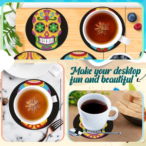 9 PCS Acrylic Diamond Painting Coasters Kits with Holder for Adults Kids (Skull)