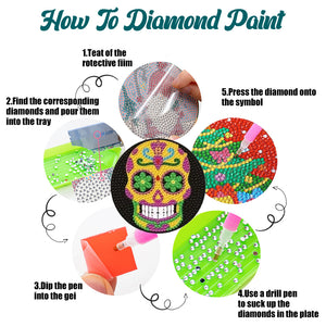 9 PCS Acrylic Diamond Painting Coasters Kits with Holder for Adults Kids (Skull)