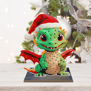 Wooden Desktop Diamond Art Kits Xmas Office Desktop Decor (Christmas Dragon #2)