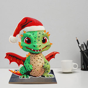 Wooden Desktop Diamond Art Kits Xmas Office Desktop Decor (Christmas Dragon #2)