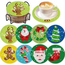 Load image into Gallery viewer, 8 PCS Wooden Diamond Painting Coasters with Holder for Adult Kid (Christmas #9)
