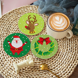 8 PCS Wooden Diamond Painting Coasters with Holder for Adult Kid (Christmas #9)