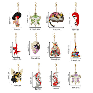 12 PCS Fox Cat Double Sided Diamond Painting Keychain for Beginners Adults Kids