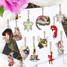 Load image into Gallery viewer, 12 PCS Fox Cat Double Sided Diamond Painting Keychain for Beginners Adults Kids
