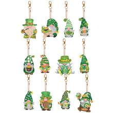 Load image into Gallery viewer, 12 PCS Gnome Double Sided Special Shape Diamond Painting Keychain Pendant(Green)
