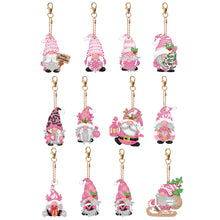 Load image into Gallery viewer, 12 PCS Gnome Double Sided Special Shape Diamond Painting Keychain Pendant (Pink)
