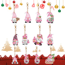 Load image into Gallery viewer, 12 PCS Gnome Double Sided Special Shape Diamond Painting Keychain Pendant (Pink)
