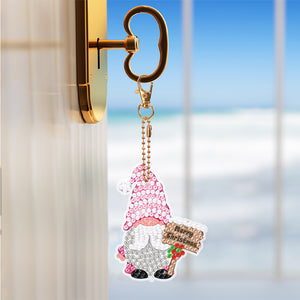 12 PCS Gnome Double Sided Special Shape Diamond Painting Keychain Pendant (Pink)