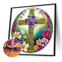 Load image into Gallery viewer, Flower Cross 30*30CM(Canvas) Partial Special Shaped Drill Diamond Painting
