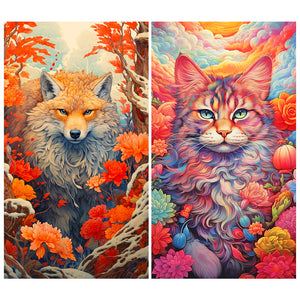 Cat And Fox 40*70CM(Canvas) Full Round Drill Diamond Painting