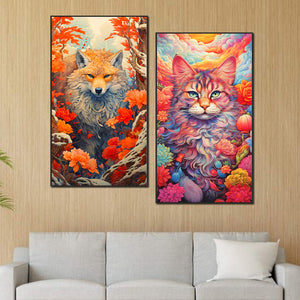 Cat And Fox 40*70CM(Canvas) Full Round Drill Diamond Painting