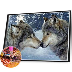 Two Wolves Making Out 65X45CM(Canvas) Full AB Square Drill Diamond Painting
