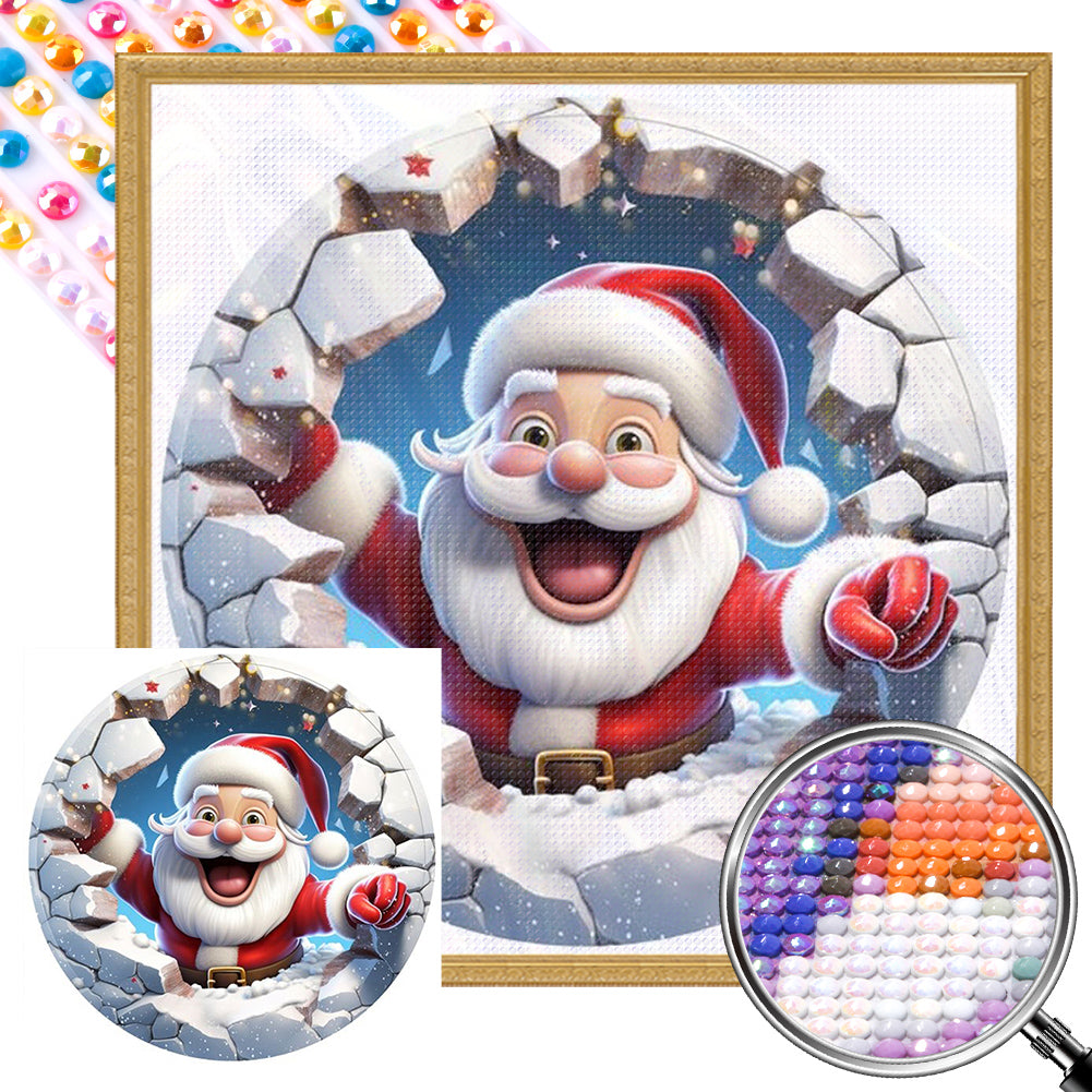 Christmas Characters Cracking Cracks In Wall 45X45CM(Canvas) Full AB Round Drill Diamond Painting