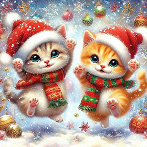 Christmas Kitten 45X45CM(Canvas) Full AB Round Drill Diamond Painting