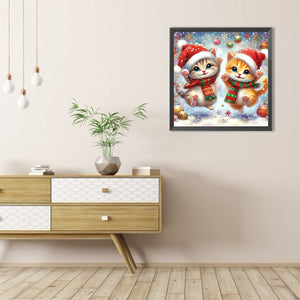 Christmas Kitten 45X45CM(Canvas) Full AB Round Drill Diamond Painting