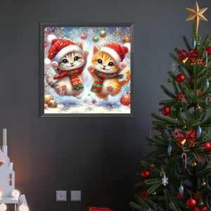 Christmas Kitten 45X45CM(Canvas) Full AB Round Drill Diamond Painting