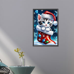 Christmas Stocking Cat 45X65CM(Canvas) Full AB Round Drill Diamond Painting