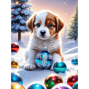 Christmas Puppy 30X40CM(Canvas) Full Round Drill Diamond Painting