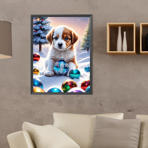 Christmas Puppy 30X40CM(Canvas) Full Round Drill Diamond Painting