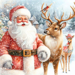 Santa Claus And Elk 30X30CM(Canvas) Full Square Drill Diamond Painting