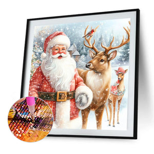 Santa Claus And Elk 30X30CM(Canvas) Full Square Drill Diamond Painting