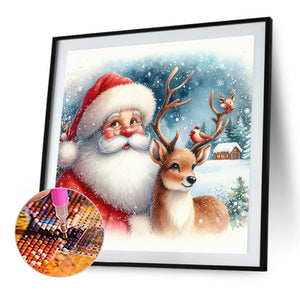 Santa Claus Watching Snow Scene 30X30CM(Canvas) Full Square Drill Diamond Painting