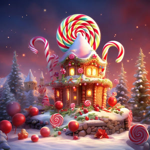 Christmas Candy House 35X35CM(Canvas) Full Round Drill Diamond Painting