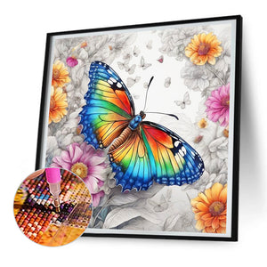 Colorful Butterfly¡¤Line Draft 30X30CM(Canvas) Full Round Drill Diamond Painting